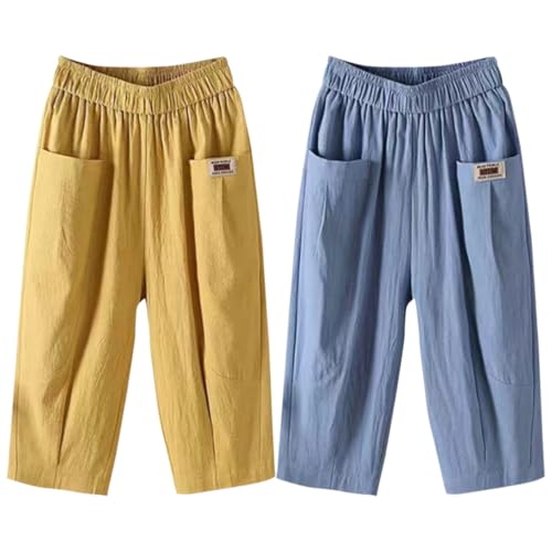 Pantacourt capri en lin pour femme lot de 2 pantalon léger d'été ample à taille élastique