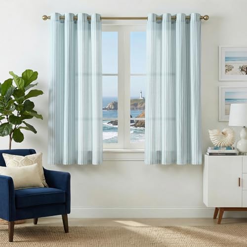 jinchan Linen Curtains for Living Room Aqua Blue Vertical Striped