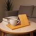 Wooden Book Holder Stand with Drink Holder, Reading Rest Book Display for Desk, Bedside Gift for Book and Coffee Lovers- Brown