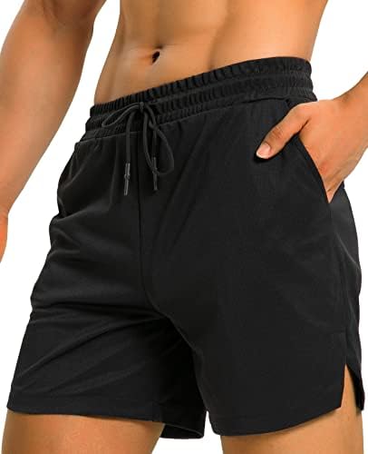 CNRUWE Mens Workout Running Shorts Lightweight Breathable Gym Athletic Shorts 5 inch Inseam Short Men with Zipper Pockets,Black S