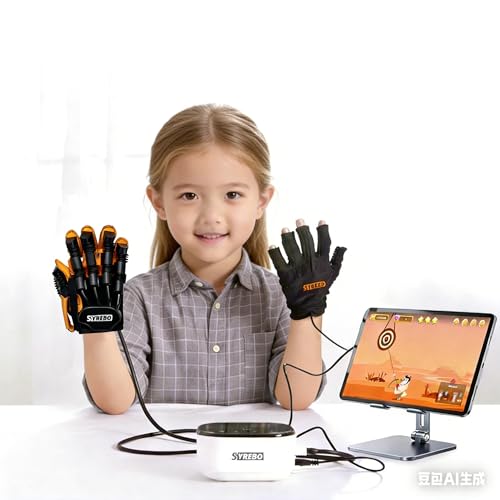 syrebo Pediatric Rehabilitation Robotic Glove, C10 Model Finger Rehabilitation Trainer with Adjustable Strength, Self-Training Recovery Equipment for Home Use (SHSYCE-10-Right-Age 9)