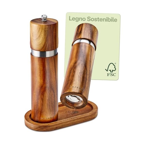 Set di Macinini per Sale e Pepe in Legno di Acacia – Con Protezione per il Tavolo – Legno FSC® Sostenibile – Meccanismo in Ceramica Durevole