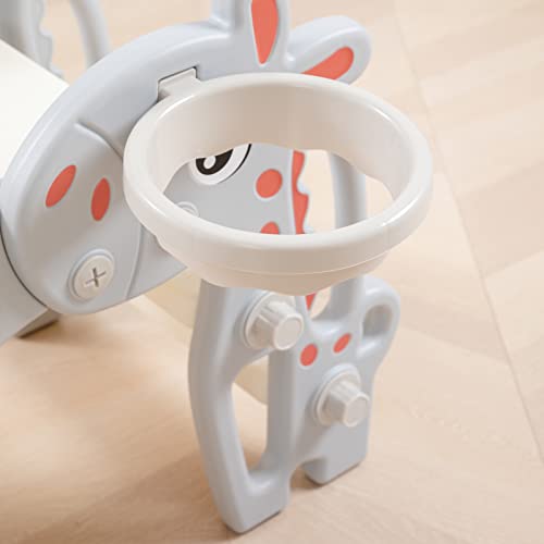 Merit Play Toddler Slide With Basketball Hoop For Kids, Backyard Baby Playground Kids Slide, Freestanding Baby Climber Playset Indoor Slide Toys, Slide For Toddlers Age 1-3, Grey #TOP5