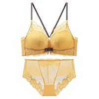 ALDOLA Brassiere Femme sans Armature Jaune Classiques Ouverture Devant Ensemble Soutien Gorge Lace Bras Soutien Gorge Dentelle(Taille:90C)