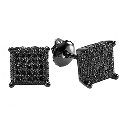 Dazzlingrock Collection Round Black Diamond Cube Shaped Unisex Stud Earrings (0.50 Ctw, Color Black, Clarity Opaque) In Black Plated 925 Sterling Silver In Screw Back #TOP18