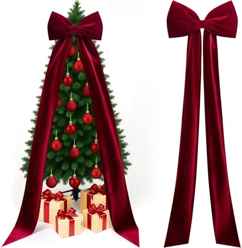 Knitgrip Extra Large Velvet Christmas Tree Topper Bow, Burgundy, ...