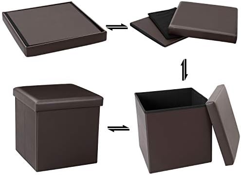 Bonlife Folding Ottoman Storage Box with Lids Faux Leather Footstool,Storage Cube Kids Toy Storage for Living Room Organiser,Brown 38x38x38cm