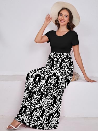 Image of DEARCASE Maxi Dress for Women Short Sleeve Casual Summer Loose Plain Comfy Long Dresses with Pockets