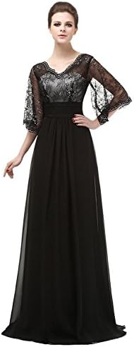 Sarahbridal Womens V-Neck Prom Dresses Long 2022 Lace Chiffon Prom Gowns Formal Black US16