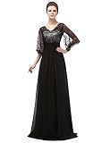 Sarahbridal Womens V-Neck Prom Dresses Long 2022 Lace Chiffon Prom Gowns Formal Black US16