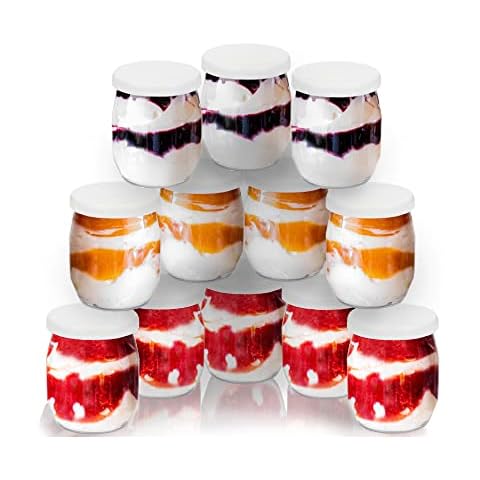 12 Vasos yogurtera de Cristal con Tapa de Rosca Cover