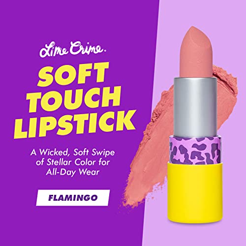 Lime Crime Soft Touch Comfort Matte Lipstick, Flamingo (Neutral Medium Pink) - Flirty Retro Shades - Full-Coverage Long Lasting, Lip Lining & Soft Formula For All-Day Wear - Talc-Free & Paraben-Free #TOP1