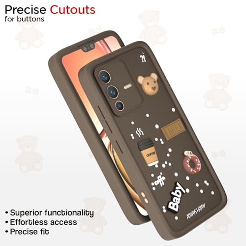 Image of Outlouders Back Cover for Vivo V23 5G | 3D Cartoon Bear Cute Fun Silicone Full Body Protection Bumper Case (Brown)