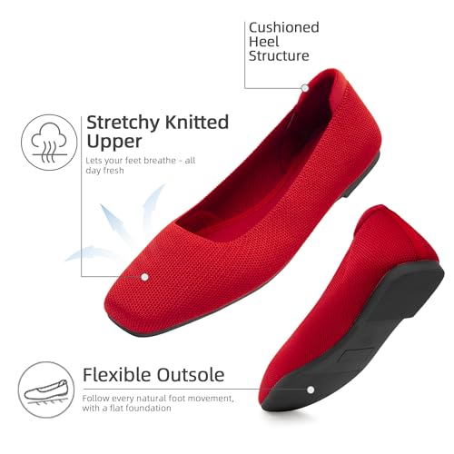 Image of Soesyi Women's Mary Jane Ballet Flats Washable Knit Shoes Comfortable for Dressy Office Casual Walking Slip-on Square Toe Flats