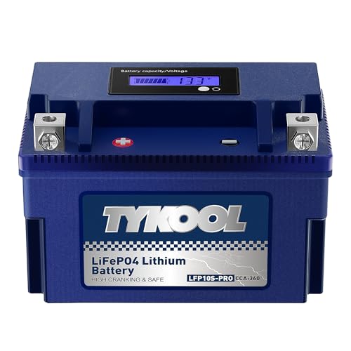 TYKOOL LFP10S-PRO Lithium Battery Replaces YTZ10S 360CCA 6Ah Fits for Motorcycle Scooter ATV PWC Compatible with Honda CBR1000RR CBR600RR Yamaha R6 MT07 MT09 BMW S1000RR KTM Duke LCD SOC Display