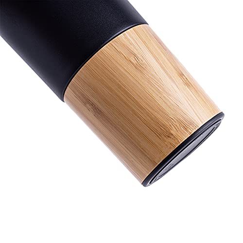 Bamboo Coffee Mug, Stainless Steel Beverages Travel Mug Cup , Insulated Wooden Beer ,Tea Tumbler Leak-Proof Flip Lid - Light & Portable For Workplace, Keeps Drinks Hot Or Cold Long-Time (Black) #TOP5