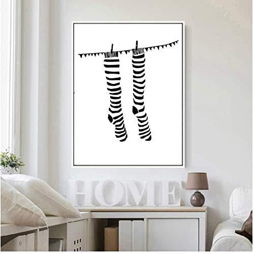 Peinture sur toile minimaliste et affiche art abstrait noir blanc pour image murale 50x70cm