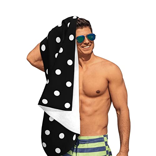 Jasmoder Black And White Polka Dot Microfiber Beach Towels Oversized Soft Beach Blanket Absorbent Quick Dry Bath Towels Pool Towels Travel Beach Towels For Kids Adults #TOP3