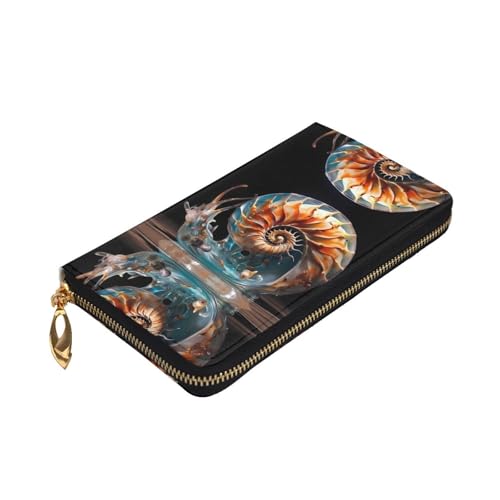 Wonderful Conch printing Women's leather long handheld wallet large capacity credit card zipper bag3