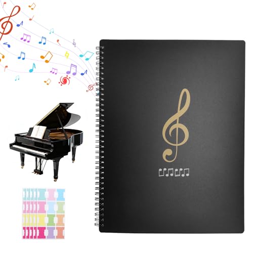 Carpeta para partituras A4 con 20 bolsillos, carpeta coral negra, de plástico resistente al agua, con etiquetas de índice, carpetas para coro, partituras, escuela, piano y guitarra