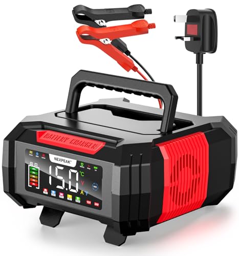 15Amp Car Battery Charger, NEXPEAK NC315 12V 15A/24V 8A Smart Charger Battery with Cable Storage Temperature Compensation for Car, AGM, Gel, Wet, SLA for Lead Acid Batteries and LiFePO4 Batteries