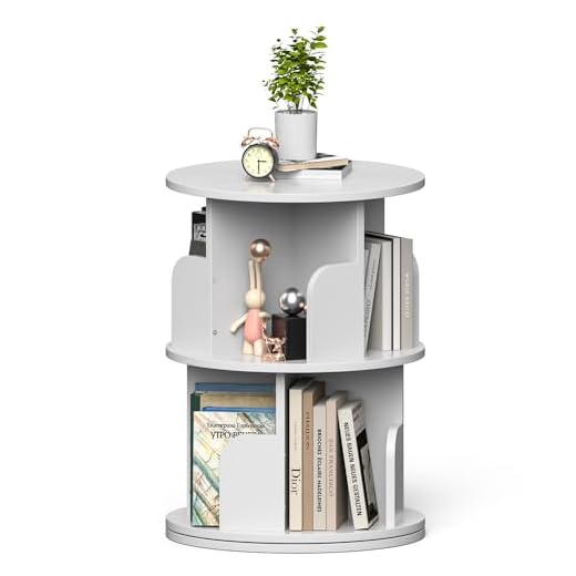 Nidouillet Rotating Bookshelf, 4 Tier Revolving Bookcase with Brake Wheels 360° Display Round Bookshelf Narrow Swivel Corner Book Shelf Standing Bookcase for Kids Adult Bedroom, Living Room