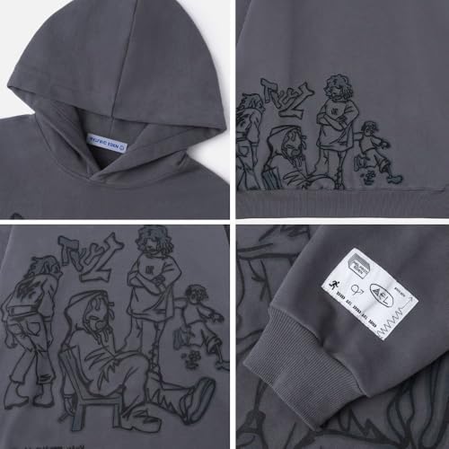 Aelfric Eden Mens Graphic Oversized Hoodie Cartoon Character Print Streetwear Casual hoodies y2k Hooded Sweatshirt