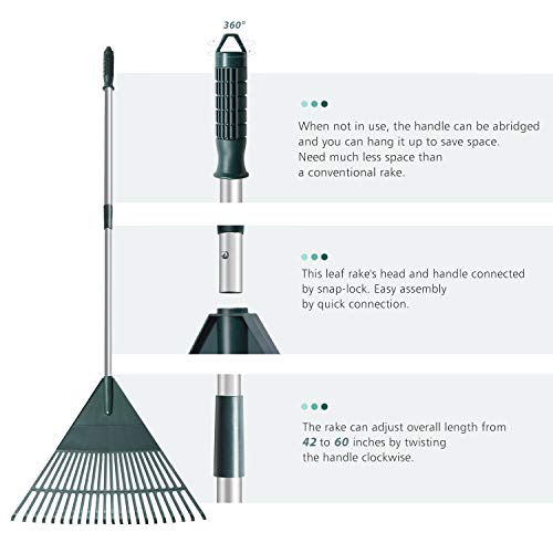 Orientools Garden Rake, Adjustable Lightweight Steel Poly Shrub Rake, Plastic Head, 22 Tines, 42 To 60 Inches (Silver Handle) #TOP2