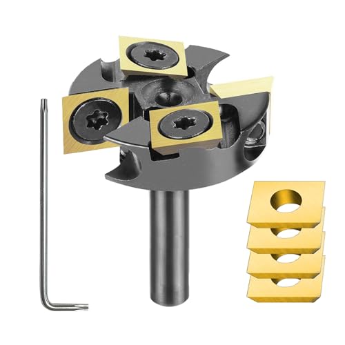 SpeTool 1-1/4 Cutting Dia Slab Flattening Router Bit 1/4 Shank 2+2 Flute Carbide Insert Spoilboard Surfacing Bit with ATS Coating Include 4 Additional Carbide Inserts