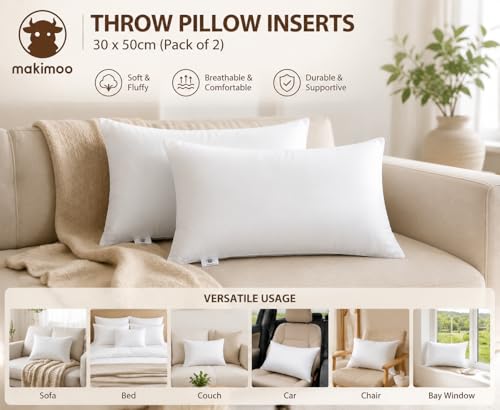 Makimoo Kopfkissen 2er Set 30 x 50 cm, Kissen für Bett und Dekokissen, Polyester Innenkissen Füllkissen for Sofakissen Zierkissen