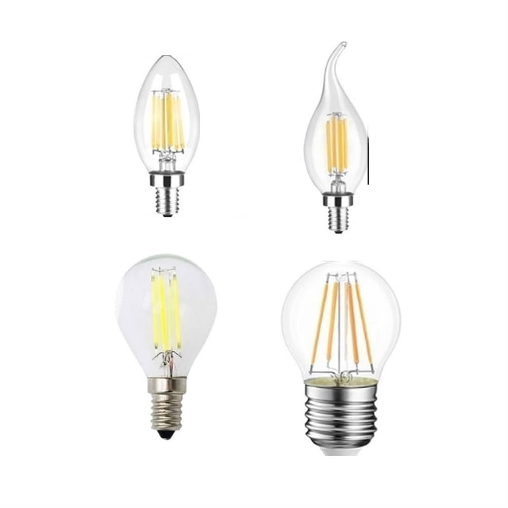 HongHeFu, Paquete de 20 bombillas de filamento LED AC220V E14/E27 bombilla de vidrio de filamento de 4W bombilla dorada con atenuación(Warm white,E14-G45)
