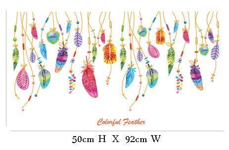 Sworna Nature Series Sn-87 Colorful Feather Decoration Vinyl Removable Diy Wall Art Mural Sticker Decor Decal - Lady Bedroom Office Sitting Living Room Hallway Kitchen Glass Door Window 20" H X 36" W #TOP5