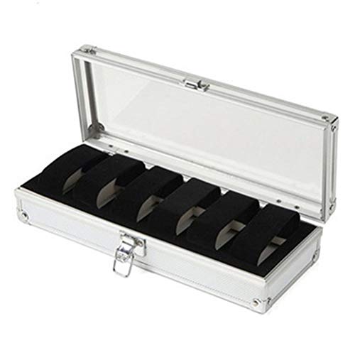 Boîte de montre en métal argenté avec 6 grilles pour le rangement des bijoux