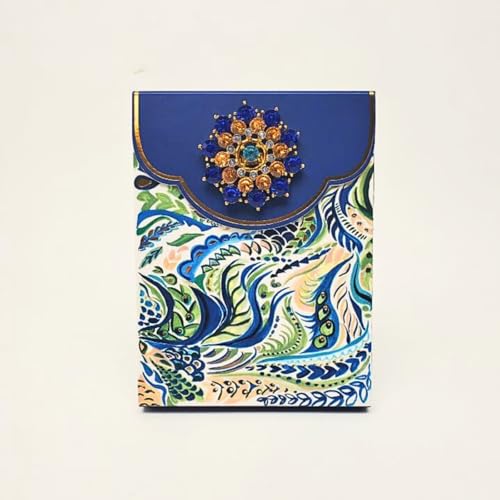 Image of Punch Studio Flip-Top Notepad For Daily Notes or Notes on-the-go, with Magnetic Closure, Brooch Embellishment, Gold-Foil Accents & 75 Illustrated Sheets, 5 inch x 3.75 inch - Azure Peacock (59225)