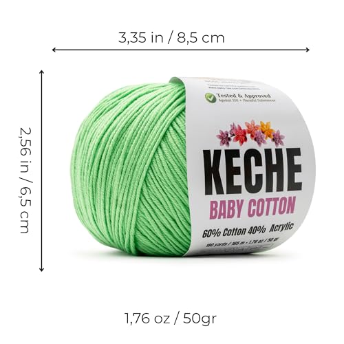 Image of Keche Baby Cotton, 60% Cotton 40% Acrylic Yarn, Soft Cotton Yarn for Crochet and Knitting, Amigurumi Yarn 1 Skein /Ball 1.76 Oz (50g) / 180 Yrds (165m) - Green