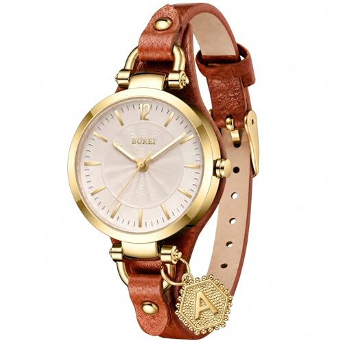 Montre femme bracelet cadeau montre en cuir marron chic avec motif lettre pour faire plaisir