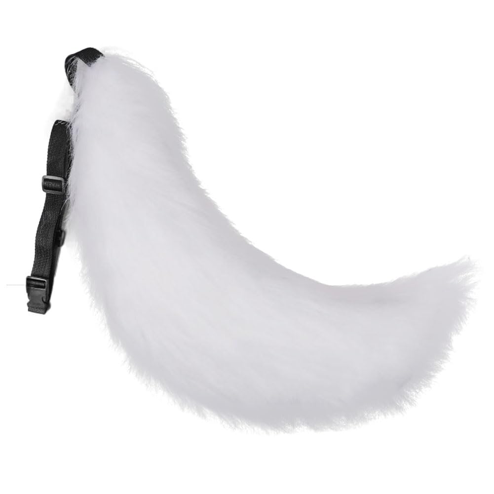 ILUFAM Faux Fur Big Animal Tail 70cm Furry Fox Dog Wolf Tail for Adult Halloween Easter Cosplay Party Costume Accessories (White)