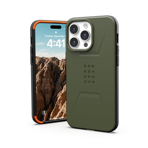 Image of Urban Armor Gear UAG iPhone 15 Pro Max Case, Civilian Mag-Safe Compatible, Slim Fit Rugged Protective Case /Cover Designed for iPhone 15 Pro Max (6.7-Inch) (2023) (Military Drop Tested) - Olive Drab
