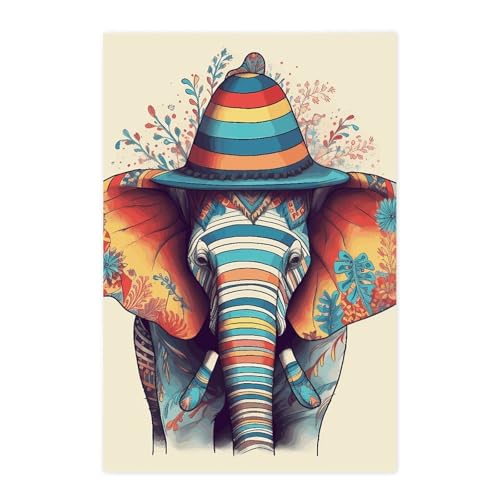 Poster mural vintage éléphant QMNLKH avec chapeau art mural autocollant pour salon