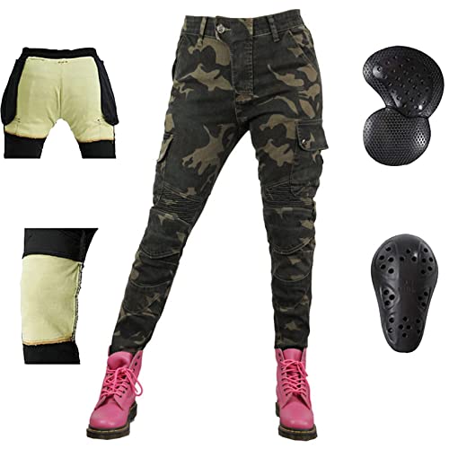 Women Kevlar Motorcycle Riding Jeans, Motocross Racing Pants Kevlar Motorbike Racing Pants with CE Knee Hip Removable Armored (Tarnung,M=W33.1''(84cm)) Cover