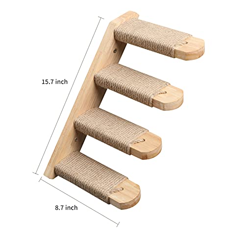 FUKUMARU Cat Climbing Shelf Wall Mounted, Four Step Cat Stairway with Jute Scratching for Cats Perch Platform Supplies - Image 3