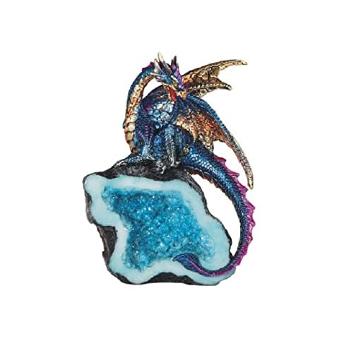 ICE ARMOR 5.5" H Colorful Dragon Guarding Blue Faux Crystal Cave Statue Fantasy Decoration Figurine Cover