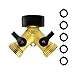 Fenleo Garden Hose Splitter Heavy-Duty 2 Way Solid Brass Y Valve Female Connector