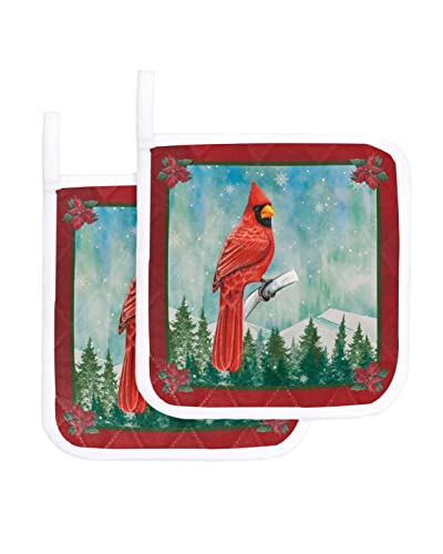 Pot Holder Set Of 2 Merry Christmas Cardinal Bird Green Tree Potholder Heat Proof Non-Slip Pot Holders,Winter Snowflake Red Flower Hot Pads Potholders For Kitchen Cooking Baking Bbq #TOP18