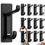pickpiff 12 Pack Wall Hooks for Coat and Towel: 13LB Adhesive Door Hanger Stick on, Black