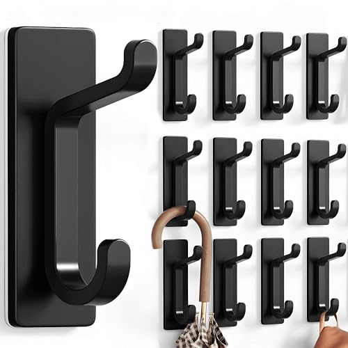 pickpiff 12 Pack Wall Hooks for Coat and Towel: 13LB Adhesive Door Hanger Stick on, Black by pickpiff - Used condition - US$17.24