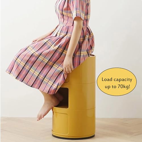 Round Nightstand with Drawers,Small Bedside Table with Storage,Round Storage Cabinet with Sliding Door,Modern End Table Side Table,Plastic Bedside Table Chest for Living Room Bedroom Bathroom
