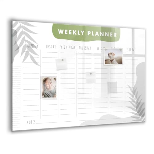 Tableau blanc magnétique en verre pour plan hebdomadaire de bureau et gestion de projet
