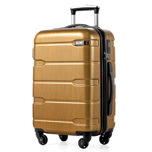 Image of Coolife Luggage Expandable(only 28 inch) Suitcase PC+ABS Spinner Built-In TSA lock 20in 24in 28in Carry on, Black brown, S(20in carry on)