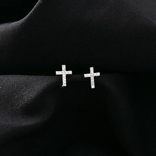 Small Cross Earrings, Tiny Cubic Zirconia Cross Studs Earrings, Simple Mini Earrings for Women Men Silver — view 6